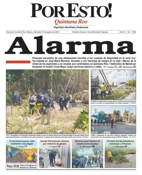 Portada de Por Esto (quintana Roo Chetumal) del miércoles, 27 de agosto de 2025