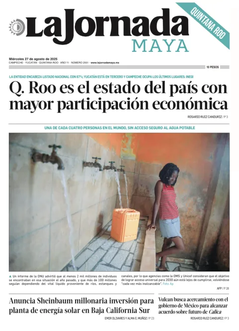 Portada de La Jornada Maya Quintana Roo del miércoles, 27 de agosto de 2025