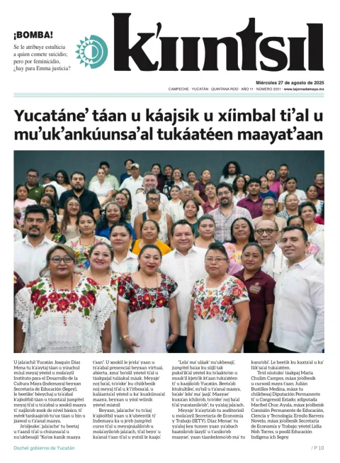 Portada de La Jornada - Kiintsil del miércoles, 27 de agosto de 2025