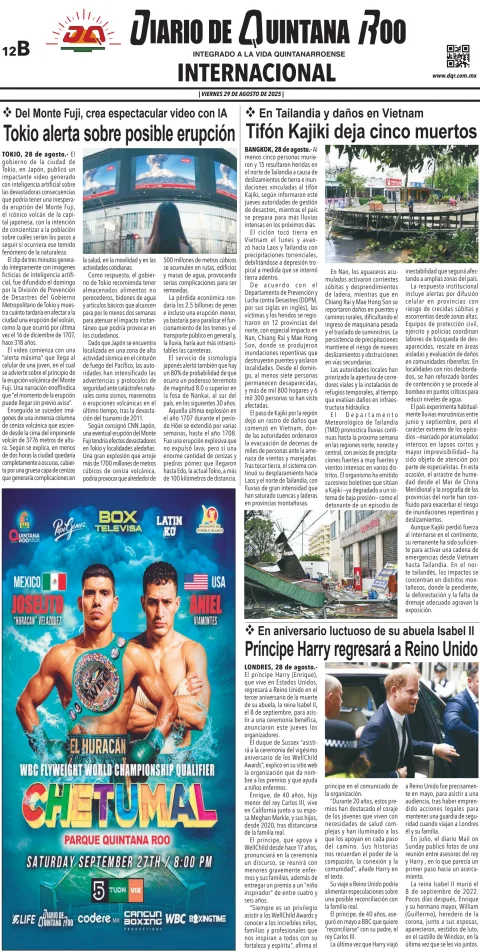 Portada de Diario de Quintana Roo (contra Portada)