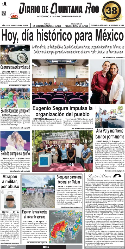 Portada de Diario de Quintana Roo (portada)