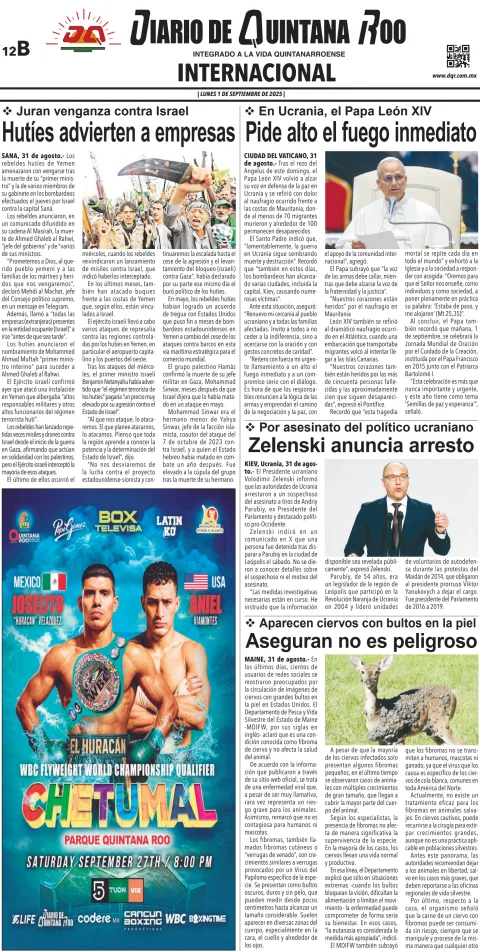 Portada de Diario de Quintana Roo (contra Portada)