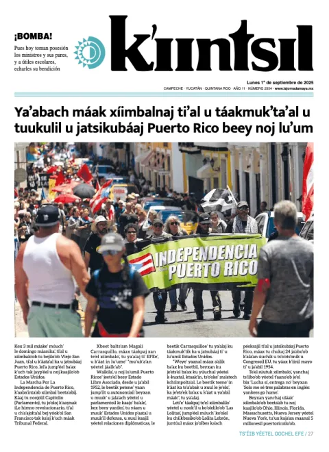 Portada de La Jornada - Kiintsil del lunes, 1 de septiembre de 2025