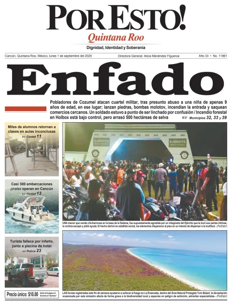 Portada de Por Esto (quintana Roo Cancun) del lunes, 1 de septiembre de 2025