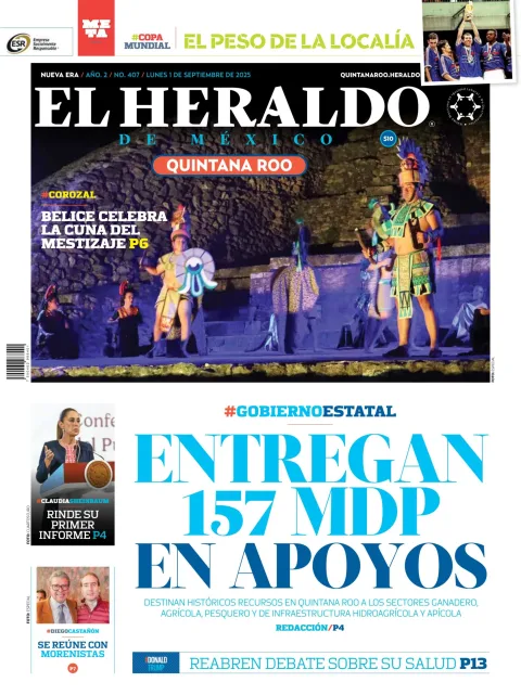 Portada de El Heraldo de Mexico - Quintana Roo del lunes, 1 de septiembre de 2025