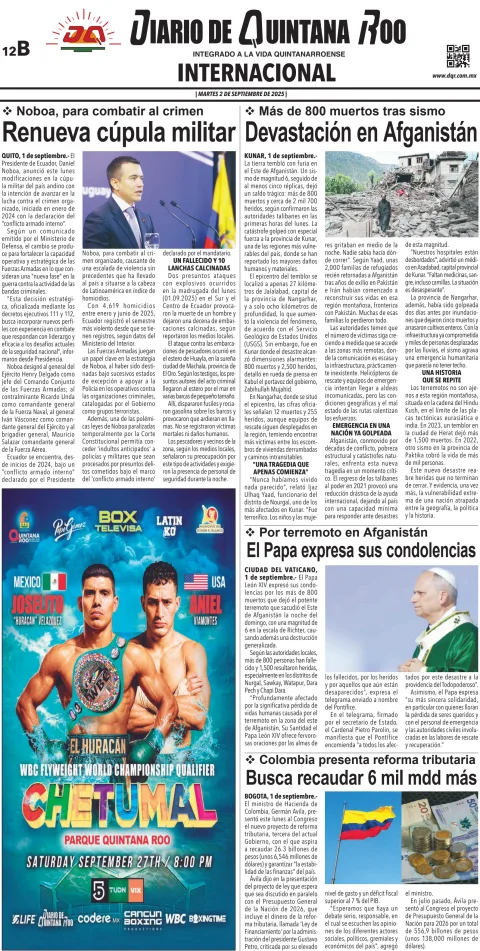 Portada de Diario de Quintana Roo (contra Portada)