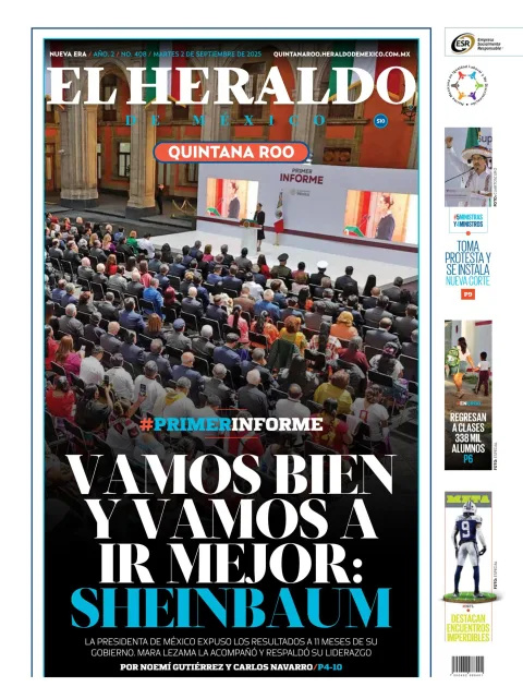 Portada de El Heraldo de Mexico - Quintana Roo del martes, 2 de septiembre de 2025