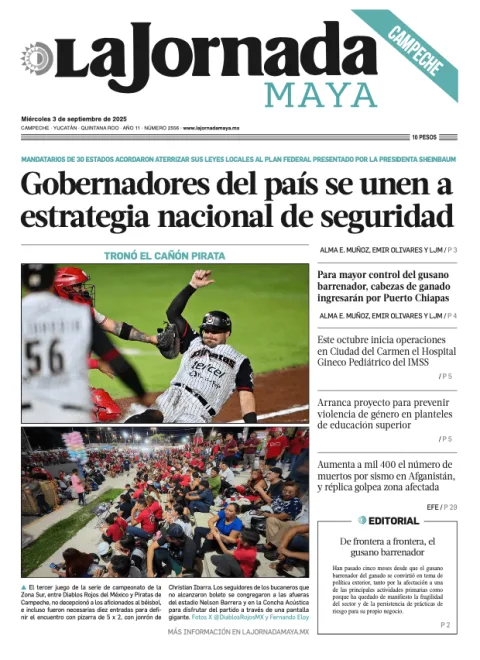 Portada de La Jornada Maya Campeche del miércoles, 3 de septiembre de 2025