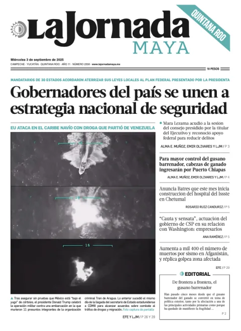 Portada de La Jornada Maya Quintana Roo del miércoles, 3 de septiembre de 2025