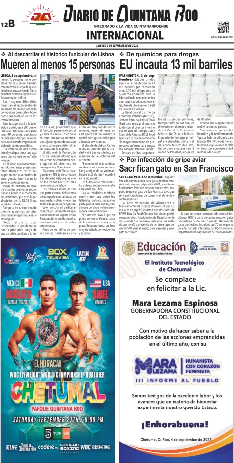 Portada de Diario de Quintana Roo (contra Portada)
