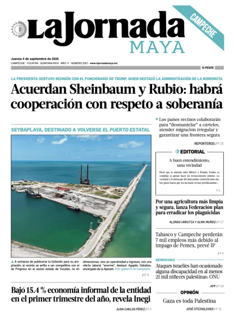 Portada de La Jornada Maya Campeche del jueves, 4 de septiembre de 2025