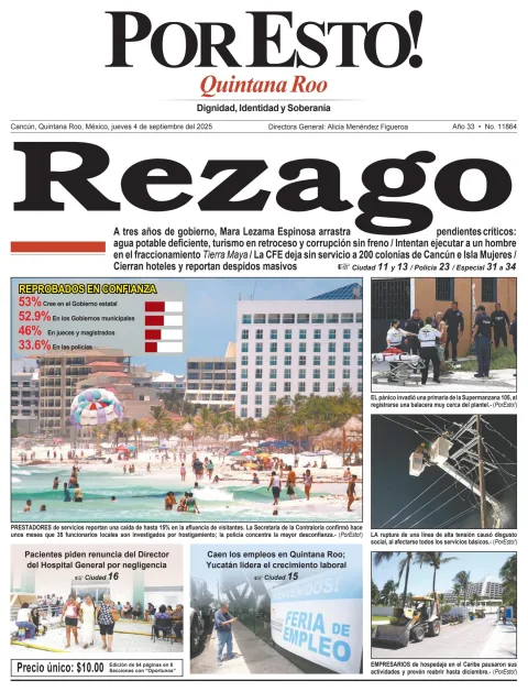 Portada de Por Esto (quintana Roo Cancun) del jueves, 4 de septiembre de 2025