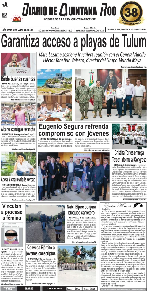 Portada de Diario de Quintana Roo (portada)