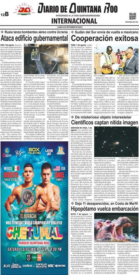 Portada de Diario de Quintana Roo (contra Portada)