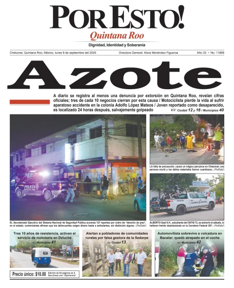 Portada de Por Esto (quintana Roo Chetumal) del lunes, 8 de septiembre de 2025
