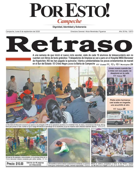 Portada de Por Esto (campeche) del lunes, 8 de septiembre de 2025