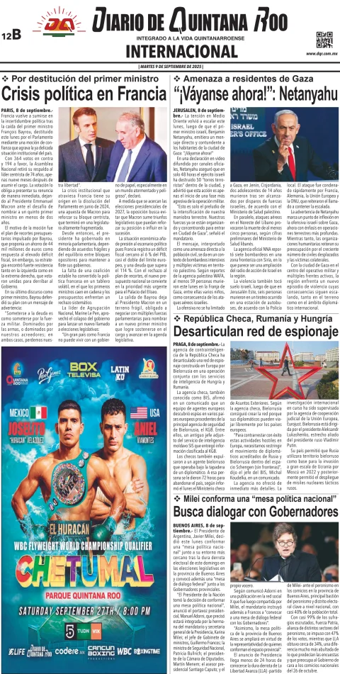 Portada de Diario de Quintana Roo (contra Portada)