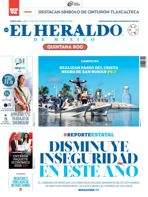 Portada de El Heraldo de Mexico - Quintana Roo del martes, 9 de septiembre de 2025