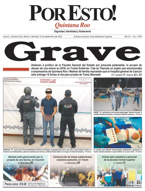 Portada de Por Esto (quintana Roo Cancun) del miércoles, 10 de septiembre de 2025