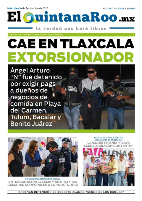 Portada de El Quintana Roo (portada) del miércoles, 10 de septiembre de 2025