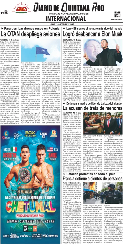 Portada de Diario de Quintana Roo (contra Portada)