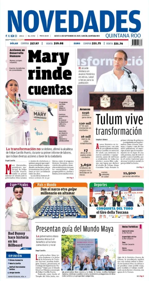 Portada de Novedades Quintana Roo