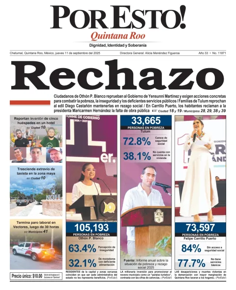 Portada de Por Esto (quintana Roo Chetumal) del jueves, 11 de septiembre de 2025