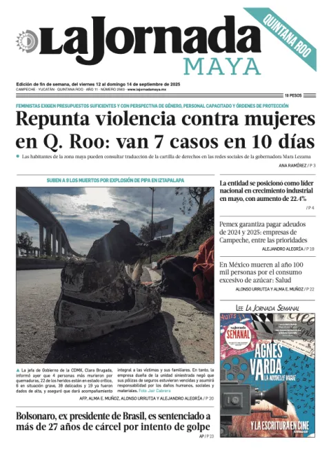 Portada de La Jornada Maya Quintana Roo del viernes, 12 de septiembre de 2025