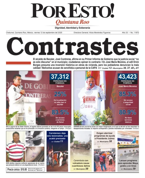 Portada de Por Esto (quintana Roo Chetumal) del viernes, 12 de septiembre de 2025