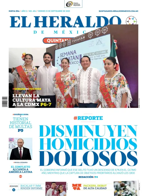 Portada de El Heraldo de Mexico - Quintana Roo del viernes, 12 de septiembre de 2025