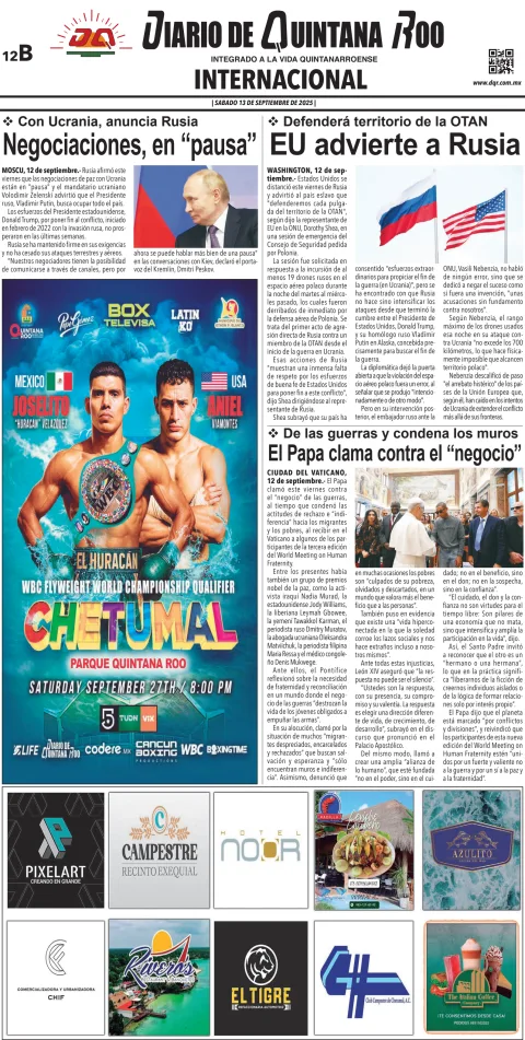 Portada de Diario de Quintana Roo (contra Portada)