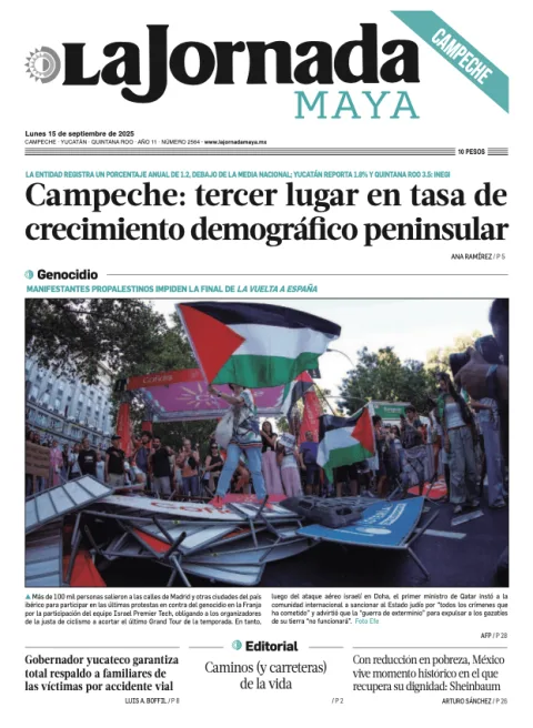 Portada de La Jornada Maya Campeche del lunes, 15 de septiembre de 2025