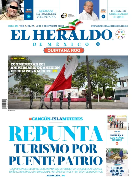 Portada de El Heraldo de Mexico - Quintana Roo del lunes, 15 de septiembre de 2025