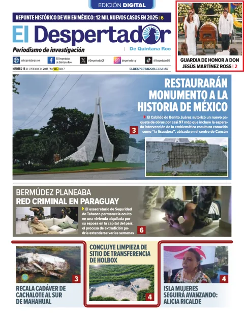 Portada de El Despertador de Quintana Roo del martes, 16 de septiembre de 2025