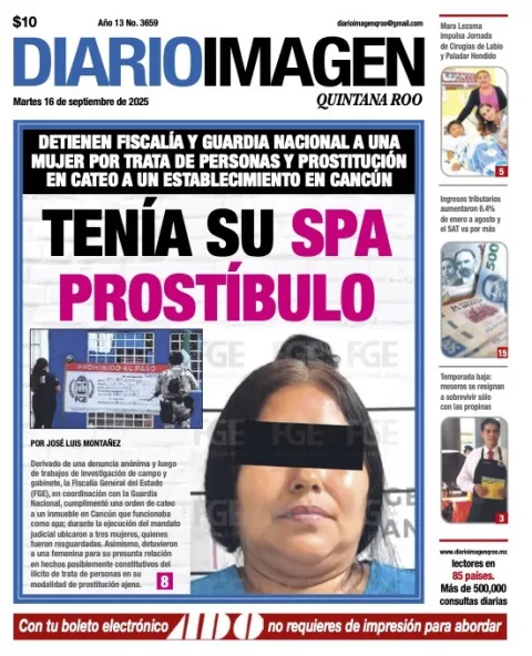 Portada de Diario Imagen Quintana Roo del martes, 16 de septiembre de 2025