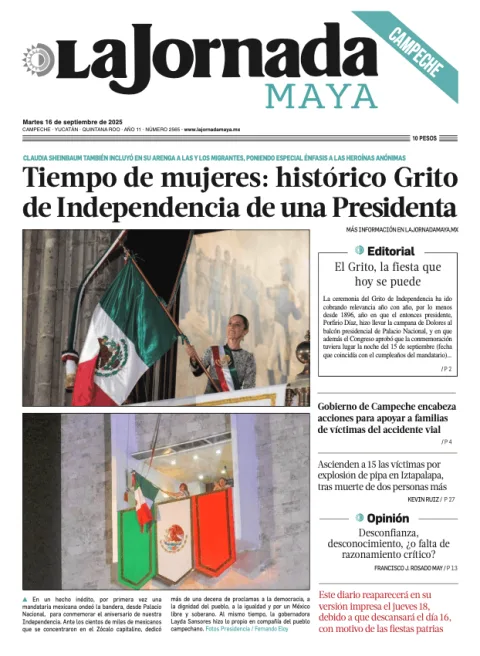 Portada de La Jornada Maya Campeche del martes, 16 de septiembre de 2025