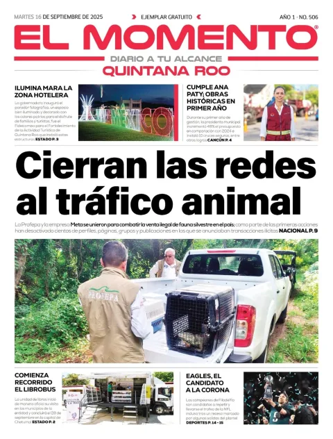 Portada de El Momento Quintana Roo del martes, 16 de septiembre de 2025