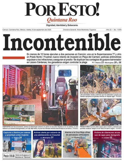 Portada de Por Esto (quintana Roo Cancun) del martes, 16 de septiembre de 2025