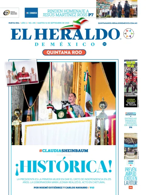 Portada de El Heraldo de Mexico - Quintana Roo del martes, 16 de septiembre de 2025