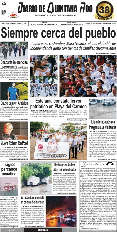 Portada de Diario de Quintana Roo (portada)
