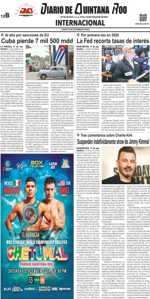 Portada de Diario de Quintana Roo (contra Portada)