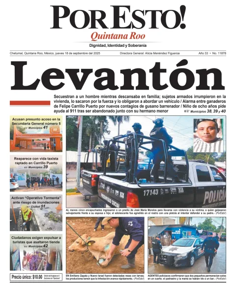 Portada de Por Esto (quintana Roo Chetumal) del jueves, 18 de septiembre de 2025