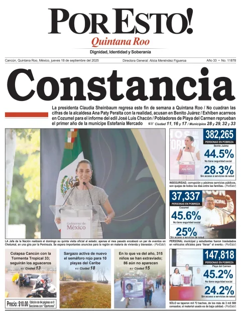 Portada de Por Esto (quintana Roo Cancun) del jueves, 18 de septiembre de 2025