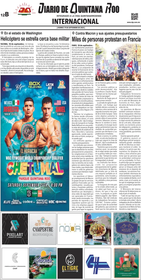 Portada de Diario de Quintana Roo (contra Portada)