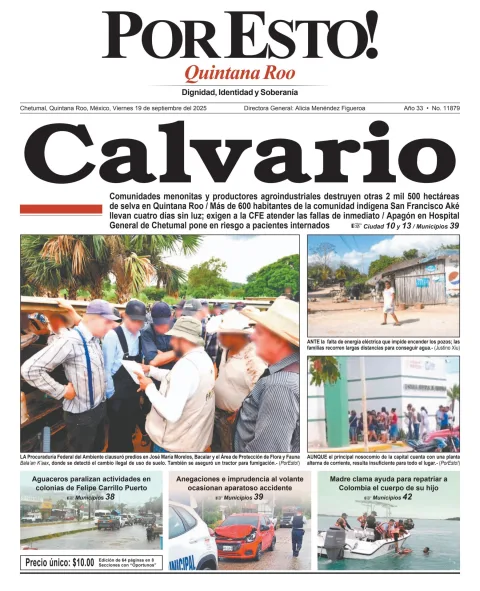 Portada de Por Esto (quintana Roo Chetumal) del viernes, 19 de septiembre de 2025