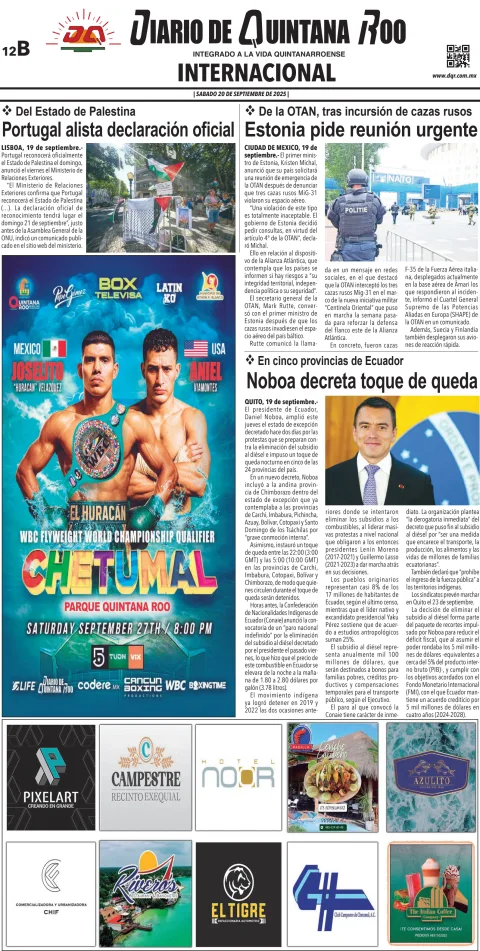 Portada de Diario de Quintana Roo (contra Portada)