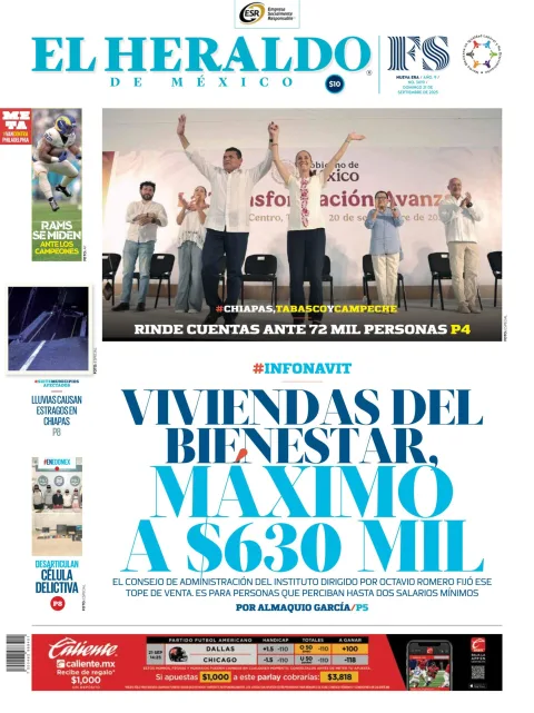 Portada de El Heraldo de Mexico del domingo, 21 de septiembre de 2025