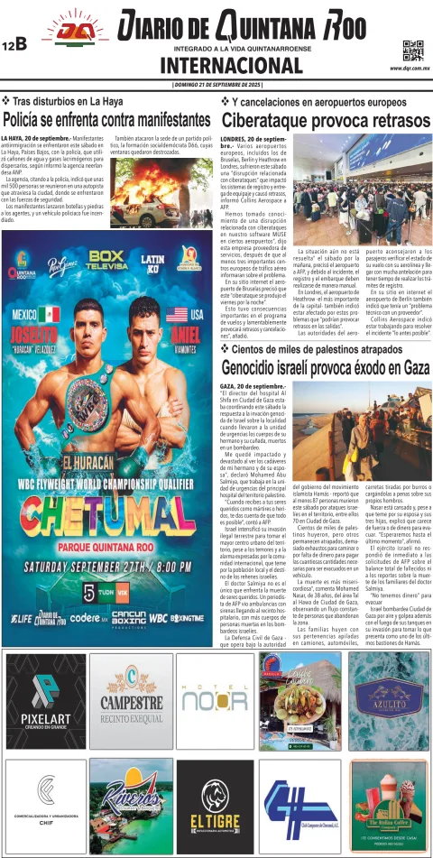 Portada de Diario de Quintana Roo (contra Portada) del domingo, 21 de septiembre de 2025