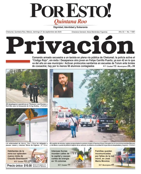 Portada de Por Esto (quintana Roo Chetumal) del domingo, 21 de septiembre de 2025