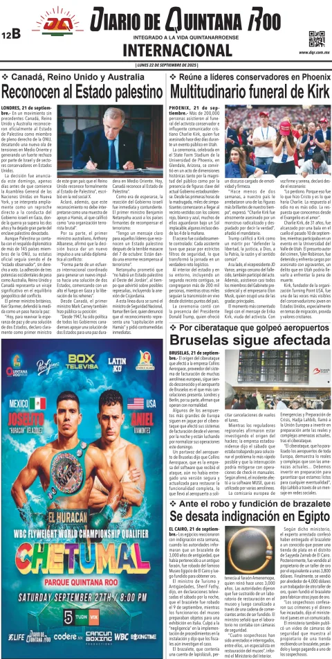 Portada de Diario de Quintana Roo (contra Portada)